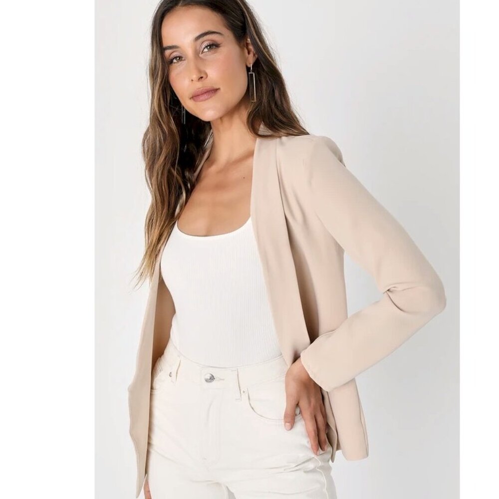 Lulus Miss Punctuality Taupe Lightweight Blazer Size Small NWOT - Picture 6 of 12